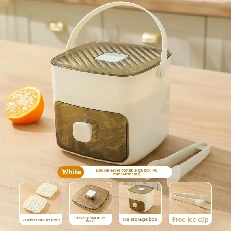 2025 New Ice Box with One Click De Icing and Easy Demolding Ice Grid Large Capacity Ice Making Box Square Plastic Mold Strainer