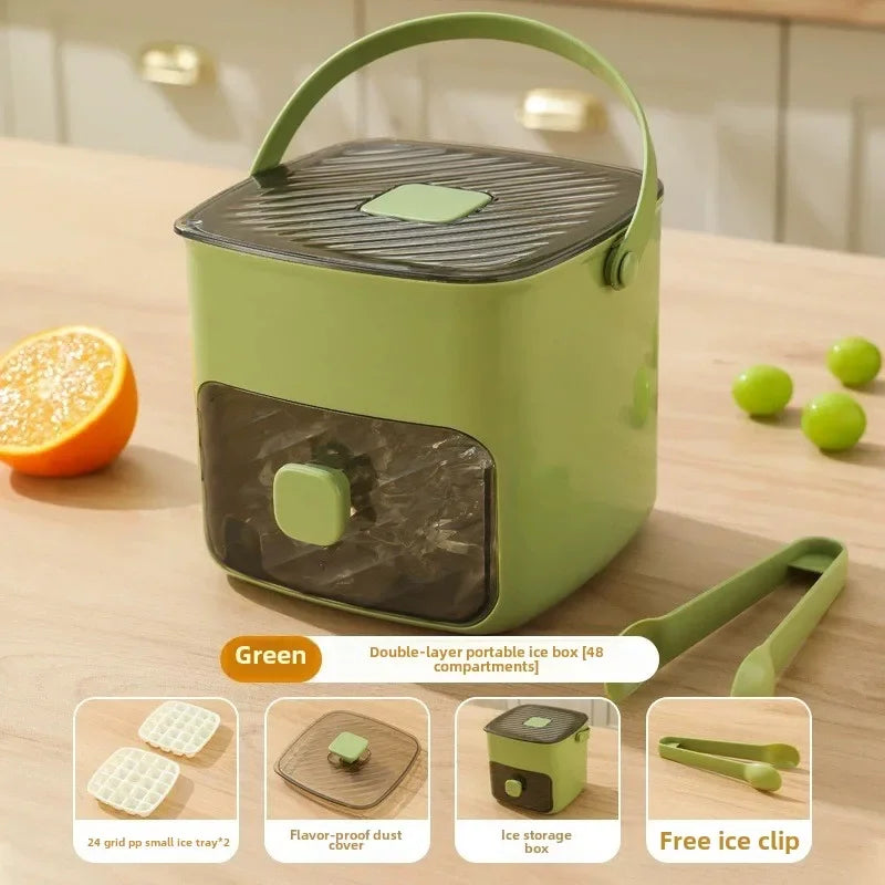 2025 New Ice Box with One Click De Icing and Easy Demolding Ice Grid Large Capacity Ice Making Box Square Plastic Mold Strainer