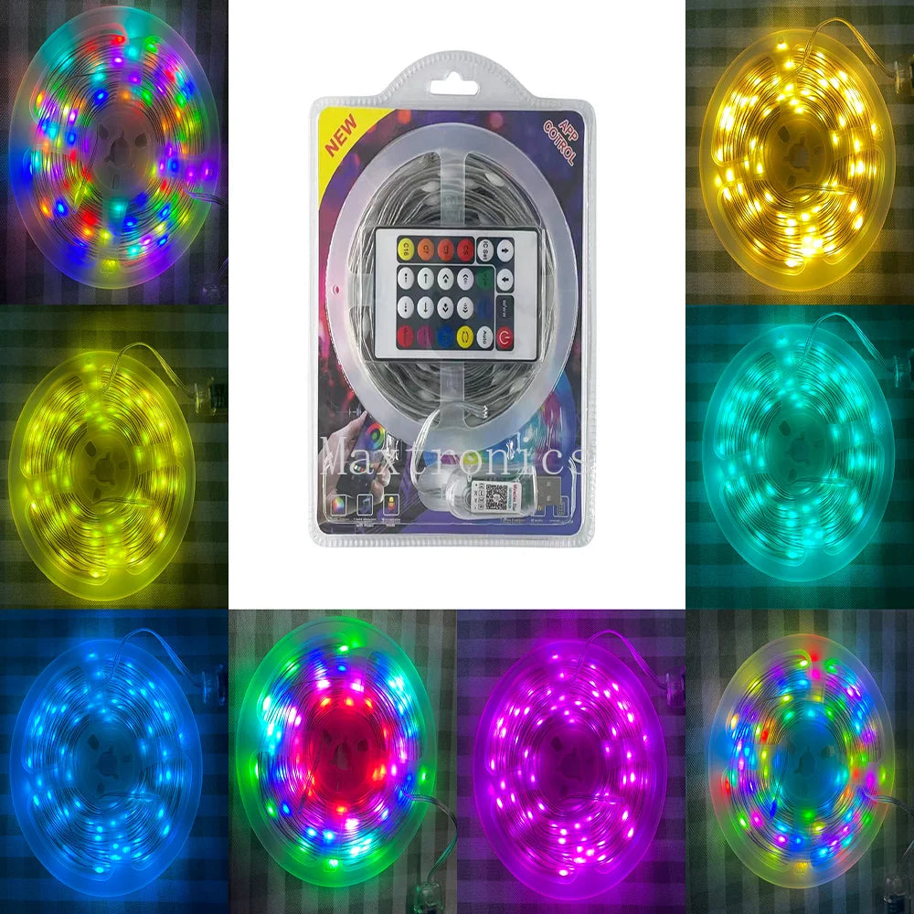 5M Bluetooth 5V WS2812B Fairy Lights Dreamcolor RGBIC Addressable Party Christmas Lights Wedding Decoration Garland LED String