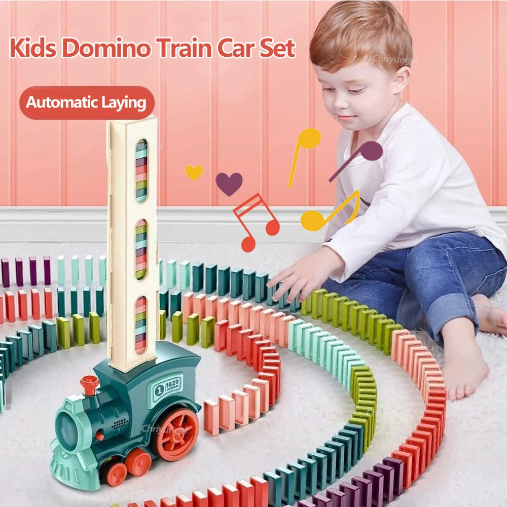 Domino Train for kids Automatic Laying Electric Car Colorful Dominoes Set Brick Blocks Kits Games Educational Toys Girl Boy Gift