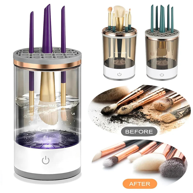 2pcs Electric Makeup Brush Cleaner and Dryer Machine Set Automatic Cosmetic Sponge Puff Makeup Brushes Cleaning and Drying Tool