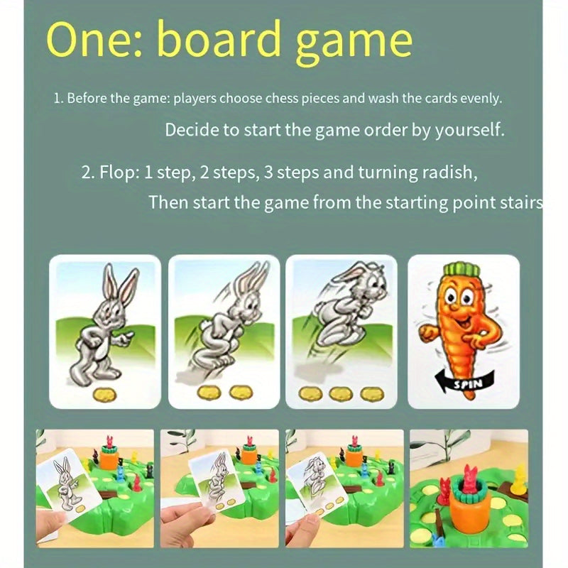 Rabbit Trap Game Toy Bunny Cross Country Race Spinning Turnip Drop Board Game Toy Early Education Children Board Family Games