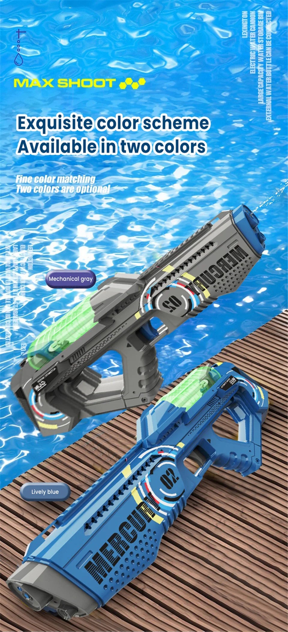 Children Electric Water Gun Summer Kids Outdoor Toy Water Gun Fully Automatic High Capacity Lighting Water Playing Toy for Kids