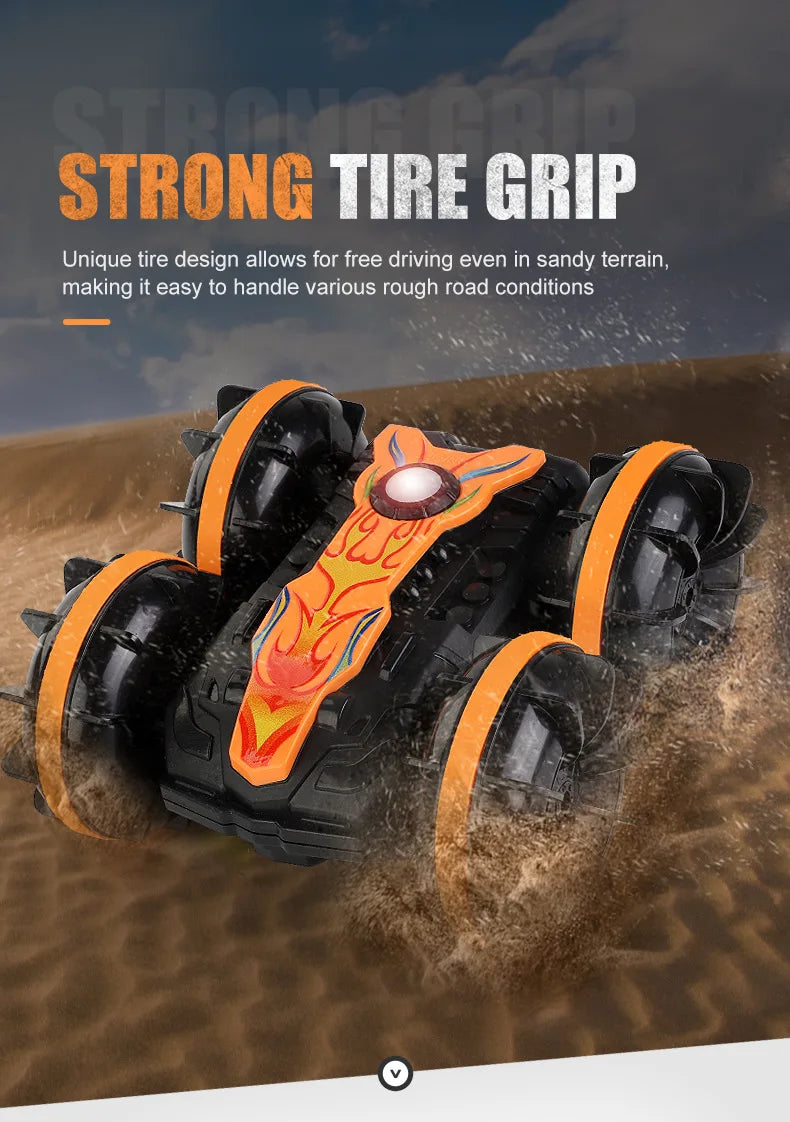 Amphibious RC car Dual remote control waterproof stunt car double side flip drift drive 360 ° rotation rc cars Kids toy gift