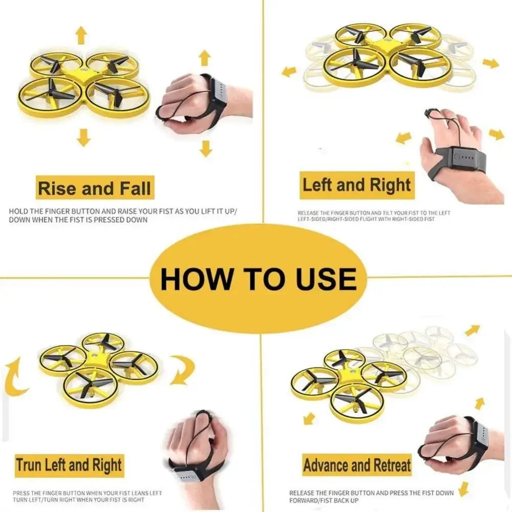 New RC Mini Quadcopter Induction Drone Smart Watch Remote Sensing Gesture Aircraft UFO Hand Control Drone Altitude Hold Kids