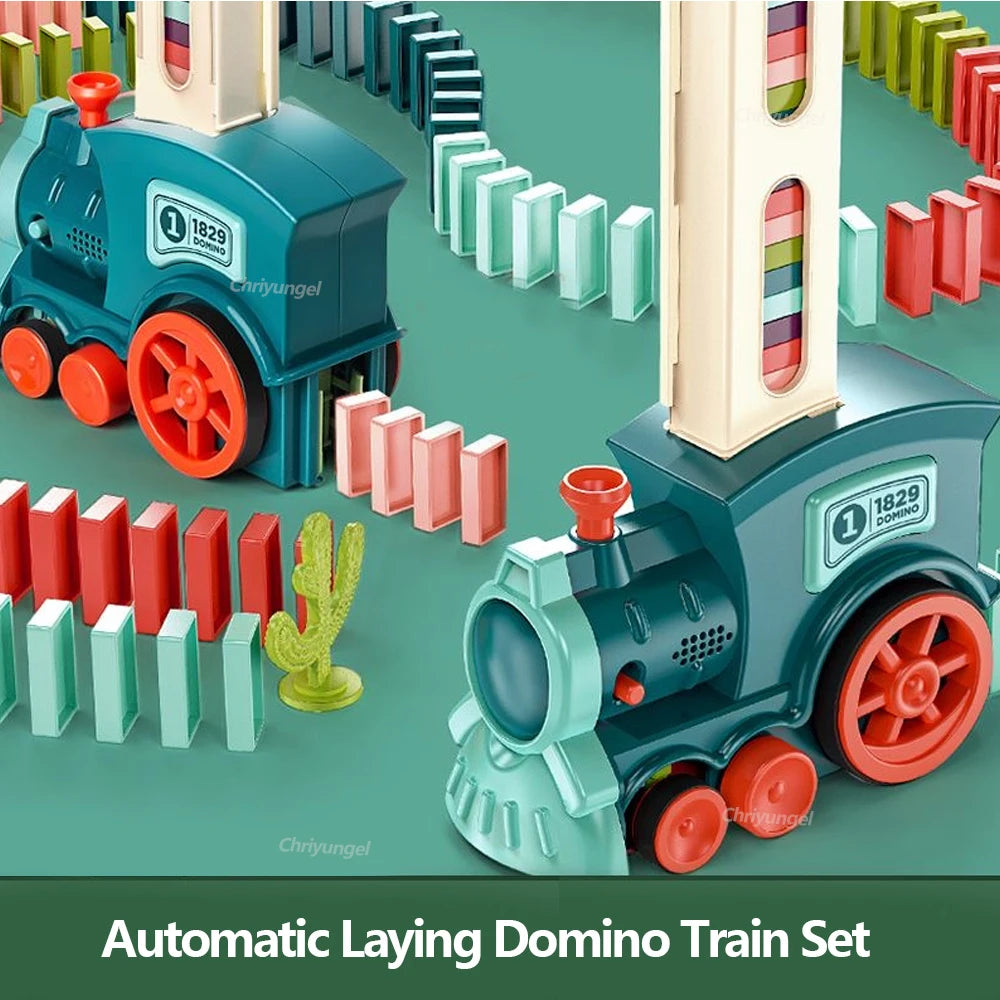 Domino Train for kids Automatic Laying Electric Car Colorful Dominoes Set Brick Blocks Kits Games Educational Toys Girl Boy Gift