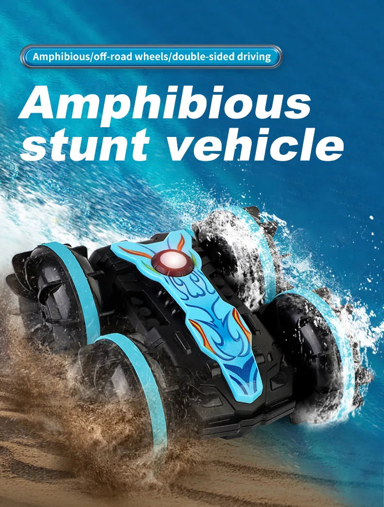 Amphibious RC car Dual remote control waterproof stunt car double side flip drift drive 360 ° rotation rc cars Kids toy gift