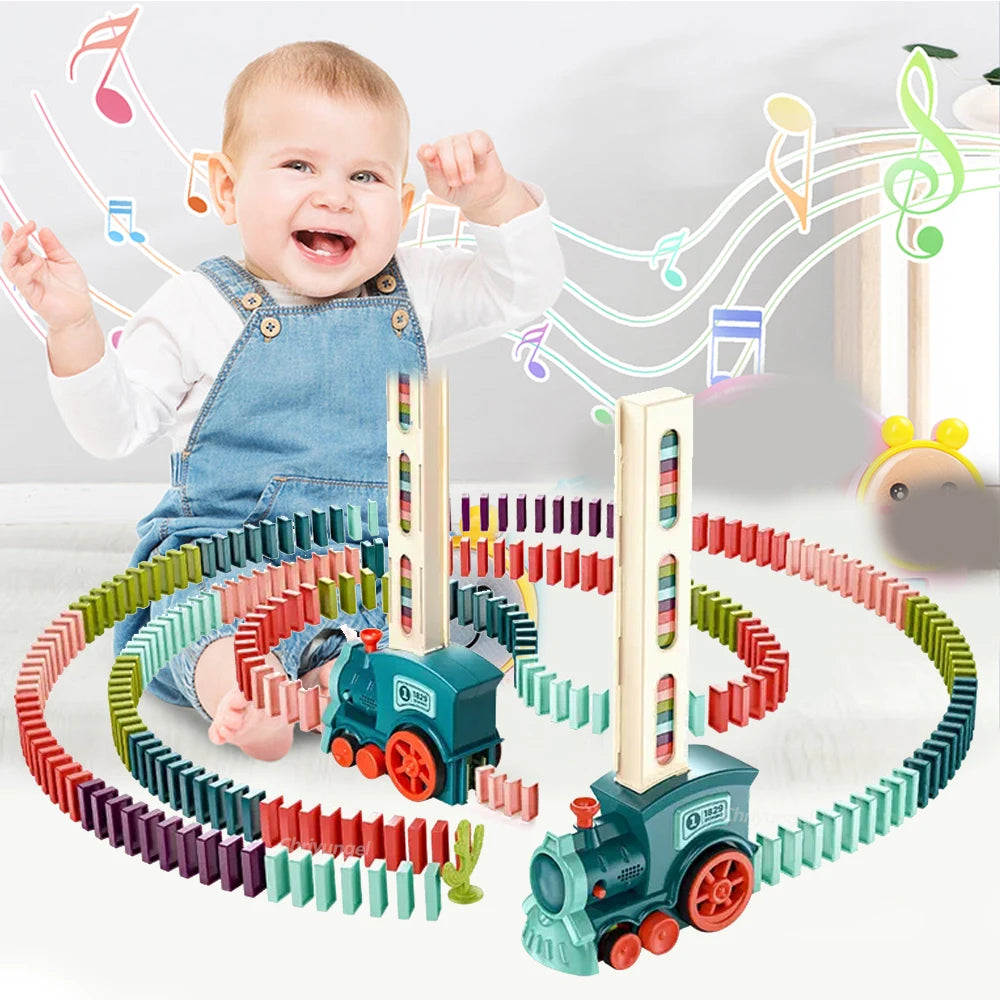 Domino Train for kids Automatic Laying Electric Car Colorful Dominoes Set Brick Blocks Kits Games Educational Toys Girl Boy Gift