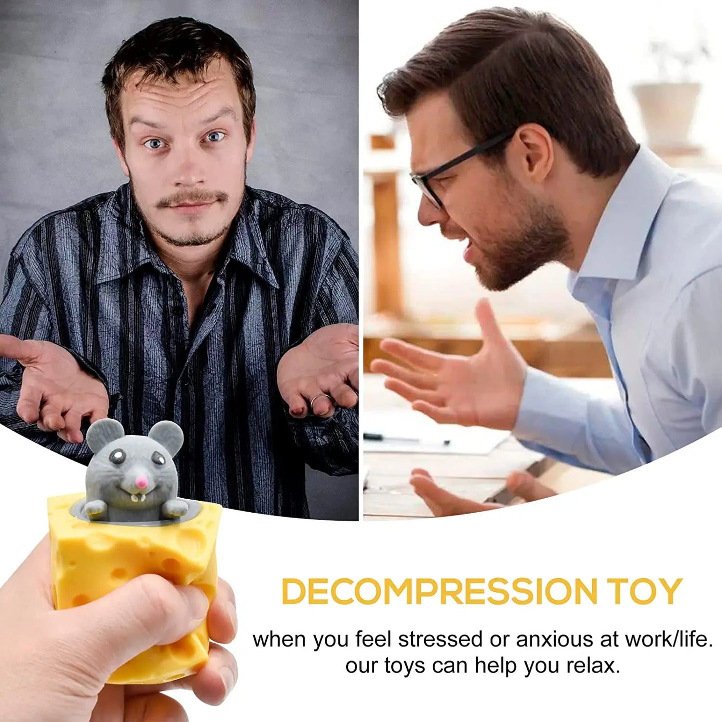 Cheese Mouse Cup Decompression Squeeze Cheese Toys Stress Relief Mice Toy Rat Stress Ball Sensory Fidget Toy Gift for Adults Kid