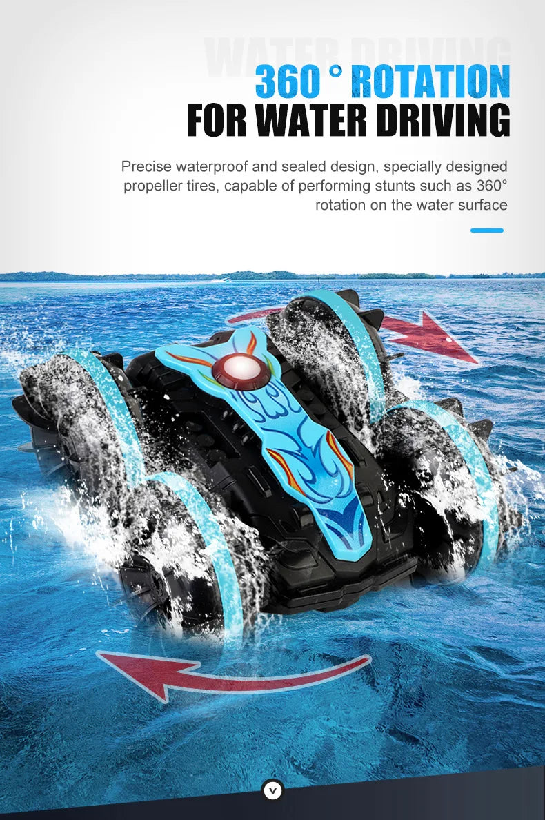 Amphibious RC car Dual remote control waterproof stunt car double side flip drift drive 360 ° rotation rc cars Kids toy gift