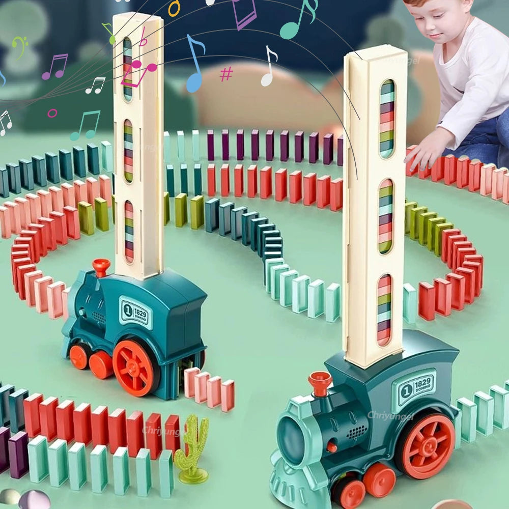 Domino Train for kids Automatic Laying Electric Car Colorful Dominoes Set Brick Blocks Kits Games Educational Toys Girl Boy Gift