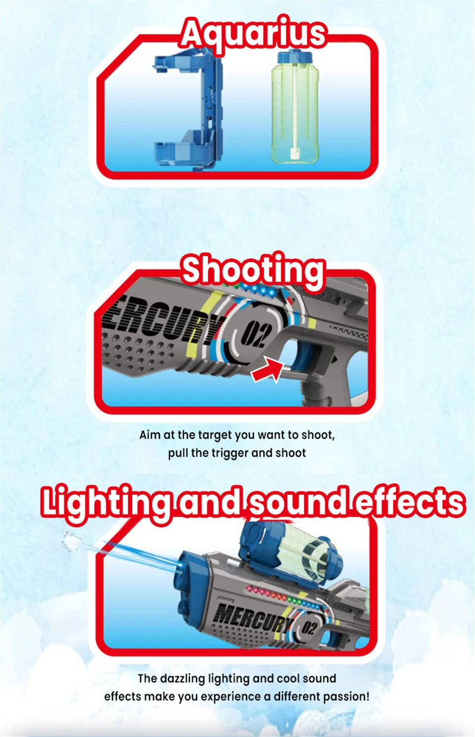 Children Electric Water Gun Summer Kids Outdoor Toy Water Gun Fully Automatic High Capacity Lighting Water Playing Toy for Kids