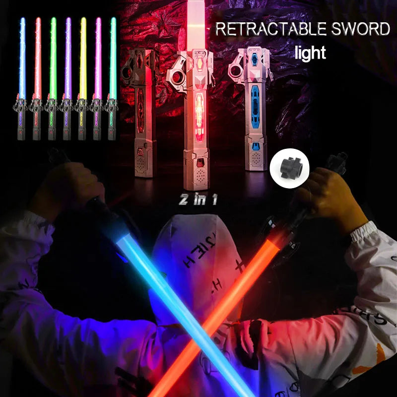 Children Colorful Glowing Sword Toys Telescopic Music Laser Sword 2-in-1 Rotating Decompression Toy Light Sword Kids Adult Toys